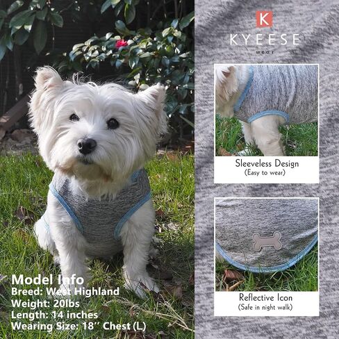 KYEESE 2 Pack Dog Shirts Quick Dry Soft Stretchy Dog T-Shirts with Reflective Label Tank Top Sleeveless Vest Sun Protection Dog Clothes for Small Dogs, Large, Light Blue+Grey in Kuwait