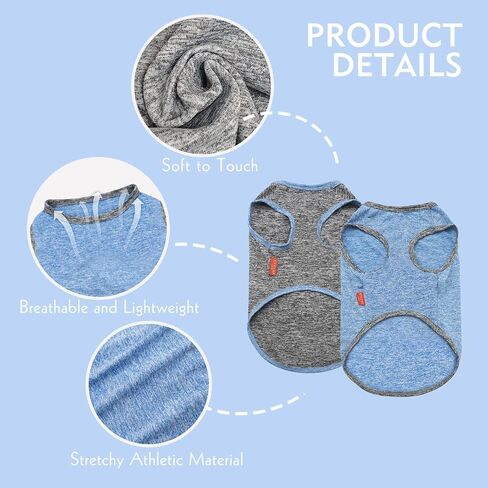 KYEESE 2 Pack Dog Shirts Quick Dry Soft Stretchy Dog T-Shirts with Reflective Label Tank Top Sleeveless Vest Sun Protection Dog Clothes for Small Dogs, Large, Light Blue+Grey in Kuwait