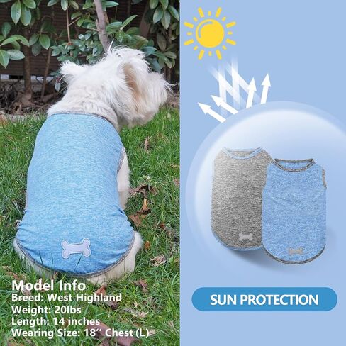 KYEESE 2 Pack Dog Shirts Quick Dry Soft Stretchy Dog T-Shirts with Reflective Label Tank Top Sleeveless Vest Sun Protection Dog Clothes for Small Dogs, Large, Light Blue+Grey in Kuwait
