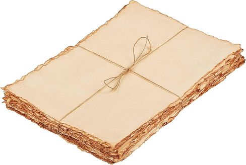 LEATHER VILLAGE Watercolor Paper- 6 X 4 inches - 25 Sheets Watercolor Paper for Drawing, Sketching, Wedding Cards & Crafts - 150 GSM Thick Deckle Edge Virgin Cotton Handmade Paper - Vintage in Kuwait