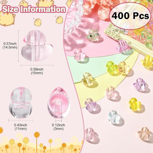LiQunSweet 400 Pcs Mixed Color Transparent Duck Acrylic Beads Lovely Animal Loose Beads for DIY Jewelry Bracelet Crafts Gifts Keychain Decorations in Kuwait