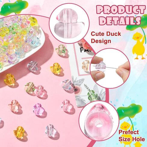 LiQunSweet 400 Pcs Mixed Color Transparent Duck Acrylic Beads Lovely Animal Loose Beads for DIY Jewelry Bracelet Crafts Gifts Keychain Decorations in Kuwait