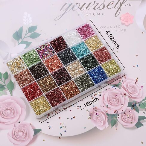 Crushed Glass Craft Glitter Fine for Resin Art, 24 Colors Small Broken Glass Resin Accessories Irregular Metallic Crystal Chips Chunky Sequins for Nail DIY Vase Filler Epoxy Jewelry Making Decoration in Kuwait