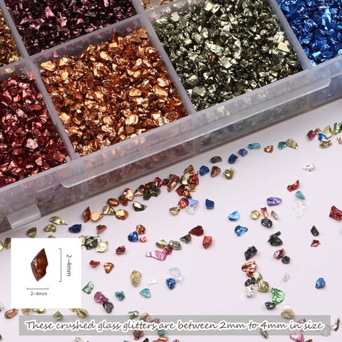 Crushed Glass Craft Glitter Fine for Resin Art, 24 Colors Small Broken Glass Resin Accessories Irregular Metallic Crystal Chips Chunky Sequins for Nail DIY Vase Filler Epoxy Jewelry Making Decoration in Kuwait