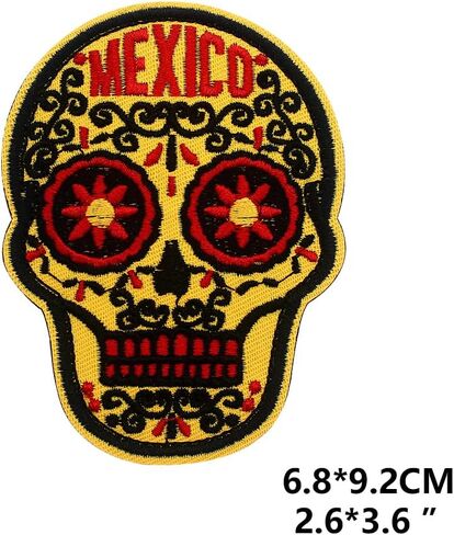 Mexico Skull Patch Patch Tactical Gear Stadges مضحك راكب الدراجة النارية Emblem Stapplick Loop Patches Patches Decoritive Patches Thebique لحقائب الظهر (Orange) in Kuwait
