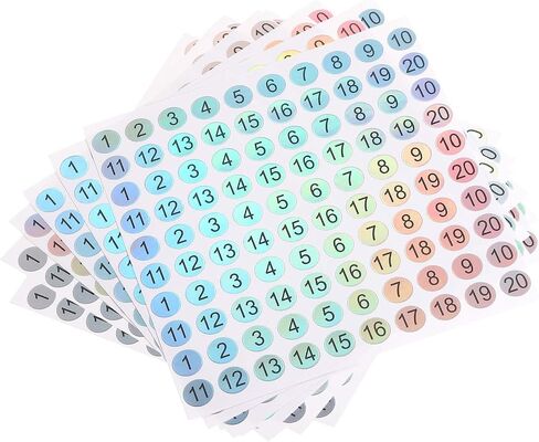 MECCANIXITY Laser Number Stickers, Number 1 to 20 Round Self Adhesive Reflective Sticker for Inventory, Storage Organizing, 10 Sheets(1000pcs) in Saudi Arabia