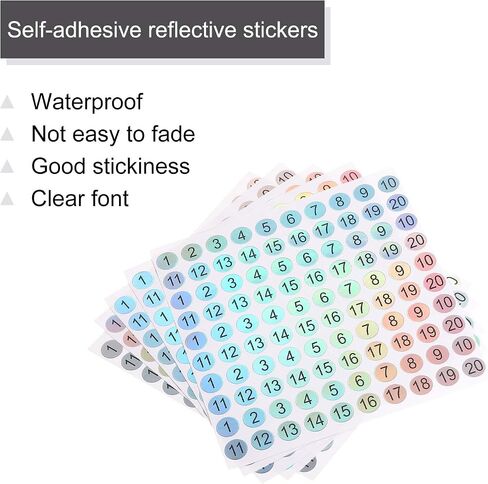 MECCANIXITY Laser Number Stickers, Number 1 to 20 Round Self Adhesive Reflective Sticker for Inventory, Storage Organizing, 10 Sheets(1000pcs) in Saudi Arabia