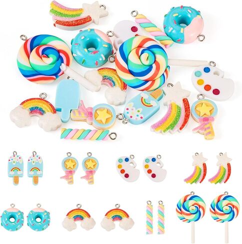 Craftdady Colorful Animal Food Fruit Pattern Resin Pendants Opaque Cute Cartoon Pendant Charms Dangle Charms Hang Ornaments for DIY Craft Necklace Bracelet Earring Keychain Jewelry Making Decor in Kuwait