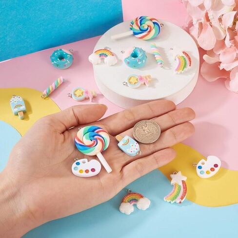 Craftdady Colorful Animal Food Fruit Pattern Resin Pendants Opaque Cute Cartoon Pendant Charms Dangle Charms Hang Ornaments for DIY Craft Necklace Bracelet Earring Keychain Jewelry Making Decor in Kuwait