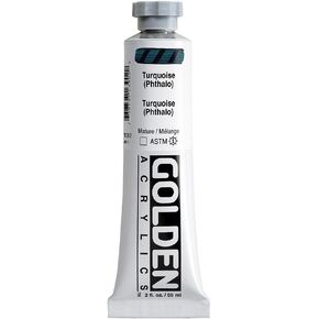 Heavy Body Acrylics by GOLDEN, Turquoise (Phthalo), 2 fl. oz. Tube, Professional Acrylic Paint, Transparent