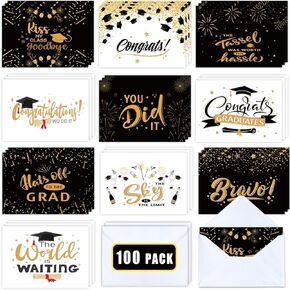 Partywind 100 Pack Bulk Graduation Cards 2025 with Envelopes, Graduations Cards for College/High School/Middle School, Grad Greeting Cards for Congratulations Party Supplies, Class of 2025 Decorations