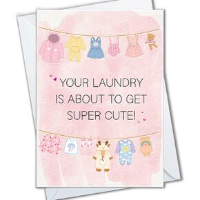 Baby Shower Cards, New Baby Congratulations Gift for New Parents, Cute Laundry Is About to Get Cute Card, Gender Reveal Congrats Pregnancy Card (Cute Laundry - Neutral)