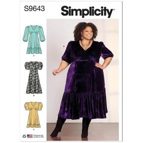 Simplicity Women's Dress Sewing Pattern Kit, Code S9643, Sizes 20W-22W-24W-26W-28W, Multicolor