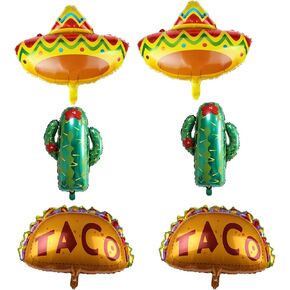 RS 6PCS Mexican Fiesta Balloons Jumbo Mexico Taco Llama Cactus Sombrero Mylar Foil Balloon Birthday Mayo Mexican Fiesta Theme Party Decor