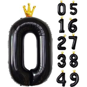 Black Number 7 Balloon with Crown, Large number balloons 40 inch, 7th Birthday Party Decorations Supplies 7 Year Old Birthday Sign Decor