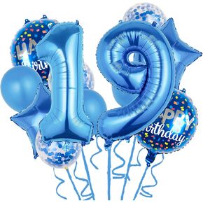 Balloons,11 pcs Foil Balloons 19 Year Old for 19th Birthday Party Supplies Decoration，Confetti Balloon Kids Party Balloons Birthday Party Supplies 19 Years Old Birthday Balloon for Kids (19th, Blue)
