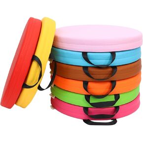 8 PCS 16 Inch Round Floor Cushions with Handle, Flexible Seating for Classroom | Waterproof Synthetic Leather Round Cushions | 16''x16''x2'' Floor Pillow for Home, Yoga and Meditation