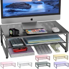 gianotter 2-Tier Metal Monitor Stand Riser, Office Desk Storage Organizer for Computer Monitor, Laptop, Printer, Office Supplies (Purple)