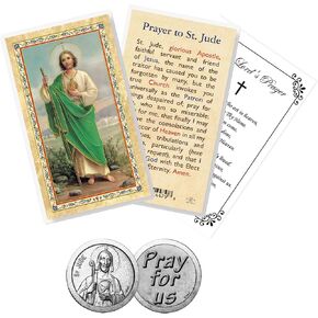 Laminated Saint Jude Prayer Card | St Jude Pocket Token, The Lord's Prayer Card | Saint Jude Thaddeus Prayer Card, St Jude Pocket Coin | Patron Saint of Lost Causes, St Jude Prayer for Healing,3 Items