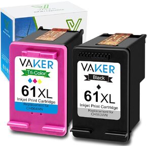 VAKER Remanufactured Ink Cartridge 61 Replacement for HP 61XL 61 for HP Envy 4500 5530 5534 5535 Deskjet 1000 1055 1056 1010 1510 1512 2540 3050 Officejet 2620 2621 4630 Printer (1 Black 1 Tri-Color)