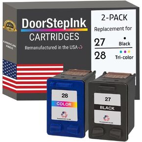 DoorStepInk Remanufactured in The USA Ink Cartridge Replacements for HP 27 & 28 (Combo Pack 1 Black & 1 Color Cartridge) for HP Printers DeskJet 3320, 3322, 3420, 3425, 3450