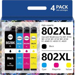 Weemay 802xl Ink Cartridge Remanufactured Replacement for Epson 802 802XL Ink Cartridges Combo Pack for Epson Workforce Pro WF-4720 WF-4730 WF-4734 WF-4740 EC-4020 EC-4030 Printers (4 Pack)