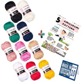 10 Skein Yarn Art Begonia, 100% Mercerized Cotton, for Crocheting and Knitting, Amigurumi, Soft, Fine-Sport 2, 10.76 oz (500g) / 1840 Yrds (1690 m) 10 Most Used Color Version 6