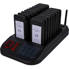 VEVOR F103 Restaurant Pager System 18 Pagers, Max 98 Beepers Wireless Calling System, Touch Keyboard with Vibration, Flashing and Buzzer for Church, Nurse,Hospital & Hotel
