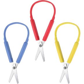 cobee 3 Pcs Safety Scissors for Toddlers, Loop Scissors Adaptive Scissors for Kids, 5.5 Inch Handle Self-Opening Kids Training Scissors(Red Blue Yellow)