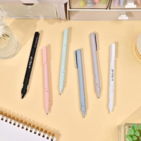 BAYTORY 6Pcs Pull-up Gel Pens, 0.5mm Fine Point Smooth Writing Pens No Smear & Smudge, Quick-dry, Black Ink Pen Smooth Writing for Journaling Notetaking (Pastel)
