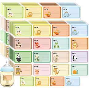 Self-Adhesive Daycare Bottle Label Stickers 640 Pcs Animal Removable Write On Bottle Date Label 1.5x1 Inch Name Labels Write On Baby Food and Bottle Date Labels for Day Care Supplies