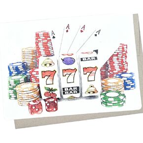 Casino Greeting Card for All Occasions (7X5 Inch, 1 Textured Card, Blank Inside) for a Birthday, Retirement or a Las Vegas Trip: Poker, Blackjack, Slot Machines and Craps Themed - 212