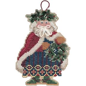 Holly and Ivy Santa Beaded Counted Cross Stitch Ornament Kit Mill Hill 2001 Woodland Santas MHWS9