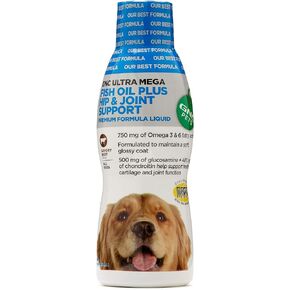 GNC Pets Ultra Mega Fish Oil Plus Hip & Joint Support Supplement for Dogs, 16 Ounces - Beef Flavor | formulated to Maintain a Soft, Glossy Coat | Healthy and Natural Pet Supplements Safe for All Dogs