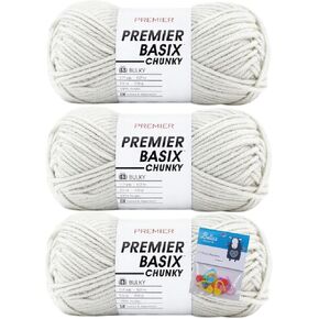Premier Yarns Basix Chunky Crochet Knitting Yarn 3.5 Oz Each Skein #5 Bulky Weight Bundle with Bella's Crafts Stitch Markers (Heritage Blue)