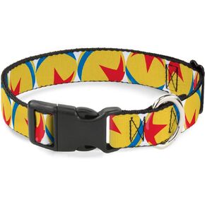Dog Collar Plastic Clip Disney Pixar Luxo Ball Repeat White Yellow Blue Red 9 to 15 Inches 1.0 Inch Wide