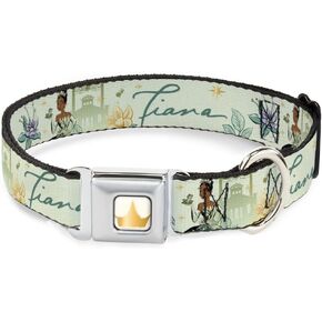 Dog Collar Seatbelt Buckle The Princess and The Frog Tiana Palace Pose with Script Green 20 to 31 Inches 1.5 Inch Wide