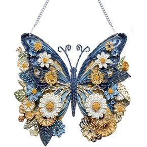 طقم لوحة فنية DIY الماس للبالغين 3D Butterfly ، 9.7 × 9.2 بوصة ، معلقة من Suncatchers Art Diamond Art ، الماس الخاص على شكل ، زخرفة طقم فنية أكريليك كريستال ، حزمة مربع (زرقاء الشرير)