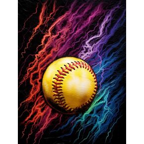 Generic Softball with Lightning Baseball DIY Diamond Art Painting for Adults Round Full Drill DIY Paint by Diamond Number Kits for Beginners Gems Cross Stitch for Wall Decor 15.8x19.8inch(1)