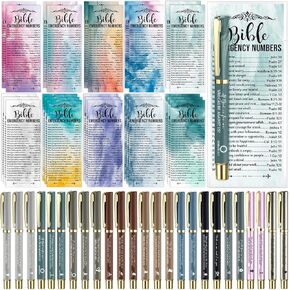 25 Sets Christian Church Gifts,Bible Emergency Numbers Bookmarks and Bible Verse Neutral Gel Pens Bulk Religious Pens Bookmarks for Church Gifts Student Pastor Sunday School Favors