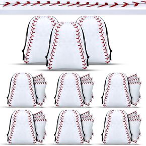 Hosuly 24 Pcs Baseball Drawstring Bags Bulk Sports Goodie Candy Bags 10 x 7 Inch for Birthday Favor Gift Party Supplies