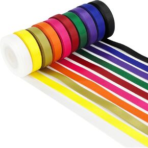 MEEDEE Rainbow Ribbon Set Solid Color Assortment 10 Colors Double Faced Satin Ribbon for Gift Wrapping Double Sided Christmas Ribbon Party Decorations, 1/4" X 5 Yard Each Total 50 Yds Per Package