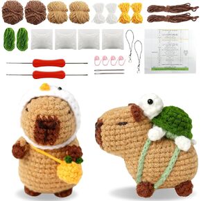 طقم حياكة الحيوانات الكروشيه Scettar ، 2 PCS Kit Capybara Crochet Kit ، طقم Capybara Crochet لطيف للمبتدئين مع دروس فيديو خطوة بخطوة ، وملحقات الحياكة للأطفال والبالغين
