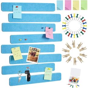 Vuzvuv 8Pcs Gold Red Cork Board Bar Strips with 50 Pushpins & 10 Wooden Clip Pushpins, Self-Adhesive Bulletin Board Strips for Wall, Felt Pin Board for Schedules Offices Home