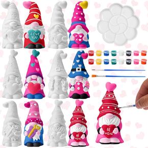 WinnerWhy 6 Pack Valentines Ready to Paint Your Own Gnome Statues 5.12" Paintable Gnome Figurines Blank Ceramics Unpainted Plaster Arts and Crafts with Brush Palette Paint for Adults