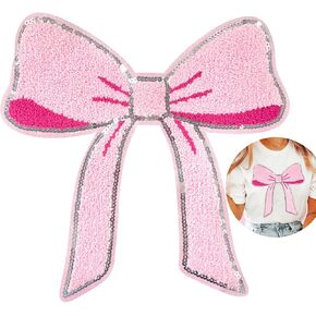 CY Iron On Patches Chenille Kawaii Pink Bow Embroidered with Sequin Applique Cute Sew On Stickers DIY Accessories for Clothing Backpacks Jackets