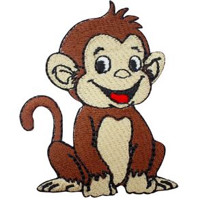 Cute Monkey, Animal Patch, Monkey Patch, Cartoon Patch, Kids Rhymes Patch Embroidered Iron on Sew on Patch Badge for Clothes etc. 8x5cm