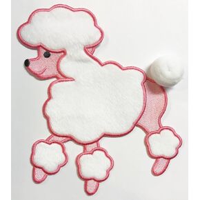 Adorable Poodle Skirt Applique with Poof Tail (Choose Color & Size Below) (7.5 Inches, Pink & White)