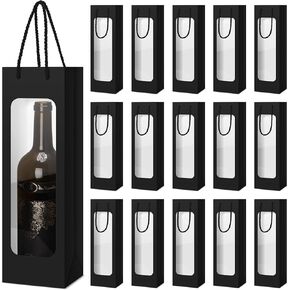Tioncy 24 Pcs Single Wine Bottle Gift Bag, Clear Window Wine Bags for Wedding Reusable Flower Boxes Bulk with Handles for Holiday Birthday(Brown)