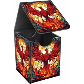 Card Deck Box, Card Storage Box Fits 100+ Single Sleeved Cards, Large Capacity PU Leather Card Storage Box with Strong Magnet for Magic Commander TCG/CCG, (Green, Tree)